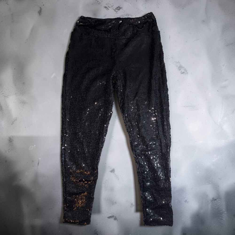 Tipsy Elves Womens Black Sequin Leggings High Waisted Party Pants XL